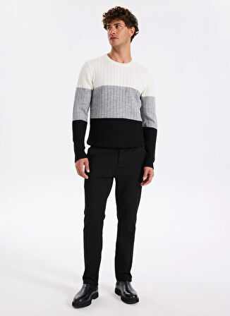 Fabrika Bisiklet Yaka Slim Fit Düz Siyah Erkek Kazak F5WM-KZK 2272