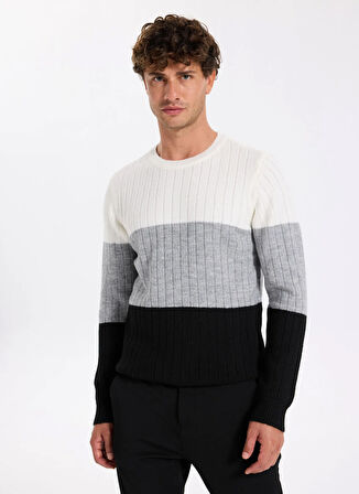 Fabrika Bisiklet Yaka Slim Fit Düz Siyah Erkek Kazak F5WM-KZK 2272