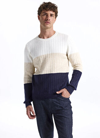 Fabrika Bisiklet Yaka Slim Fit Düz Lacivert Erkek Kazak F5WM-KZK 2272