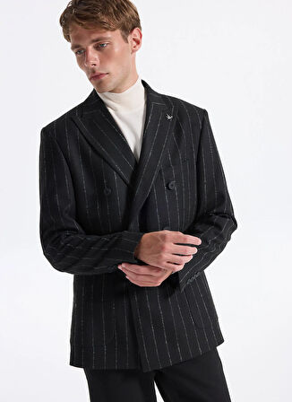 Fabrika Slim Fit Siyah Erkek Çizgili Ceket SANKRUV- 2- PB