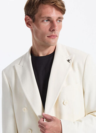 Fabrika Slim Fit Ekru Erkek Düz Ceket SANTORINI- JERSEY