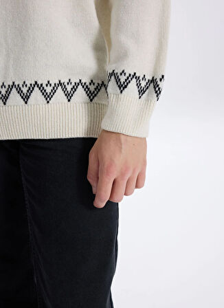 Fabrika Bisiklet Yaka Slim Fit Desenli Ekru Erkek Kazak F5WM-KZK 2541