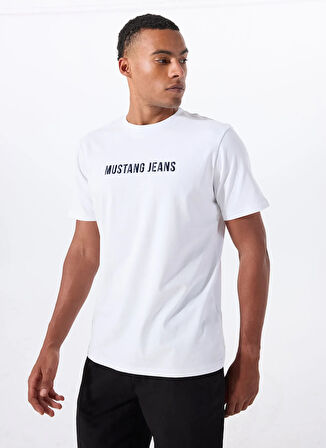Mustang Bisiklet Yaka Baskılı Beyaz Erkek T-Shirt M5WM-TST1585