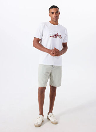 Mustang Bisiklet Yaka Baskılı Beyaz Erkek T-Shirt M5WM-TST1586