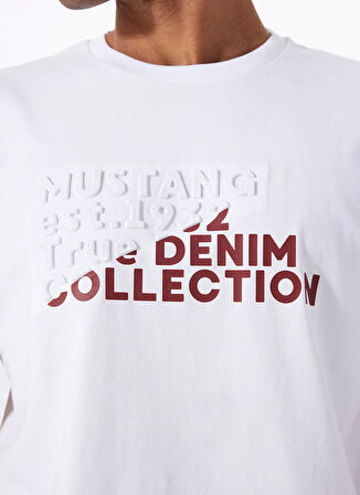 Mustang Bisiklet Yaka Baskılı Beyaz Erkek T-Shirt M5WM-TST1586