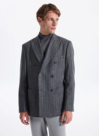 Fabrika Slim Fit Koyu Gri - Antrasit Erkek Çizgili Ceket SANKRUV- P- B
