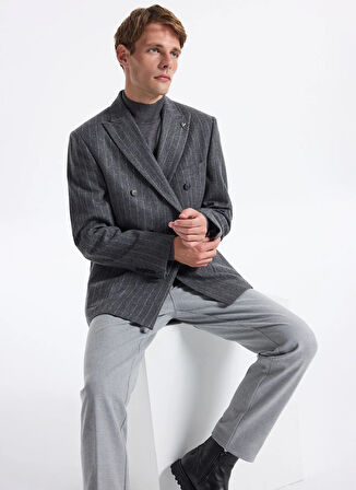 Fabrika Slim Fit Koyu Gri - Antrasit Erkek Çizgili Ceket SANKRUV- P- B