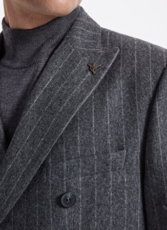 Fabrika Slim Fit Koyu Gri - Antrasit Erkek Çizgili Ceket SANKRUV- P- B