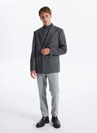 Fabrika Slim Fit Koyu Gri - Antrasit Erkek Çizgili Ceket SANKRUV- P- B