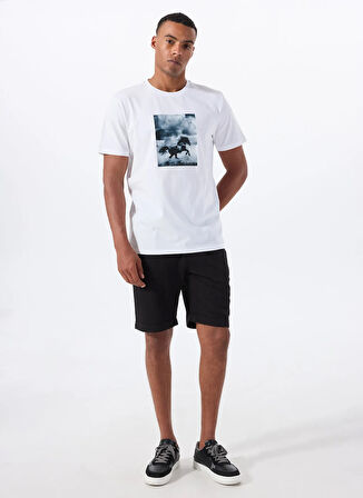 Mustang Bisiklet Yaka Baskılı Beyaz Erkek T-Shirt M5WM-TST1052