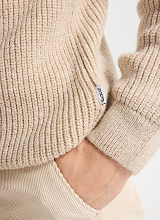 Mustang Fermuarlı Yaka Normal Örgü Desenli Bej Erkek Kazak M5WM-KZK1540