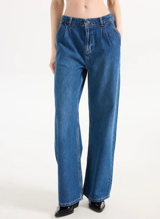 İndigo Kadın %100 Pamuk Geniş Fit Denim Pantolon LUISE WIDE-1758