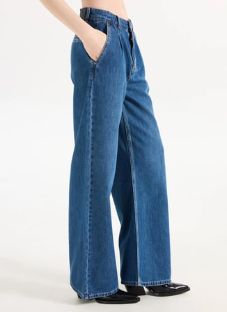İndigo Kadın %100 Pamuk Geniş Fit Denim Pantolon LUISE WIDE-1758