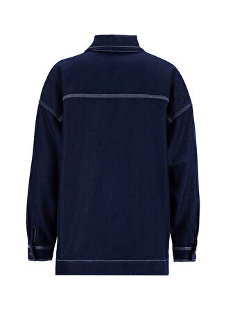 Mustang Relaxed Gömlek Yaka Yıkamalı Lacivert Kadın Denim Gömlek M5WL-GML1407