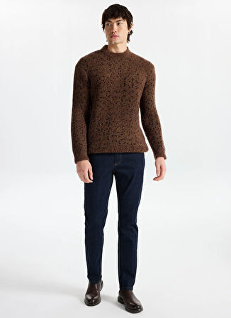 Mustang Bisiklet Yaka Loose Fit Düz Kahve Erkek Kazak M5WM-KZK1557