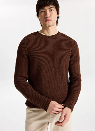 Mustang Bisiklet Yaka Normal Örgü Desenli Kahve Erkek Kazak M4WM-KZK-1619