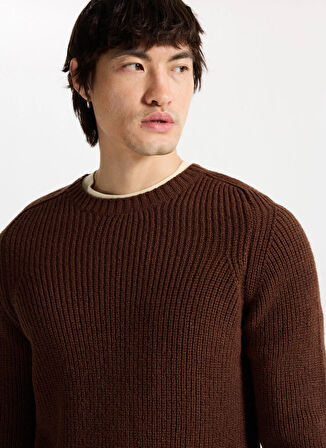 Mustang Bisiklet Yaka Normal Örgü Desenli Kahve Erkek Kazak M4WM-KZK-1619