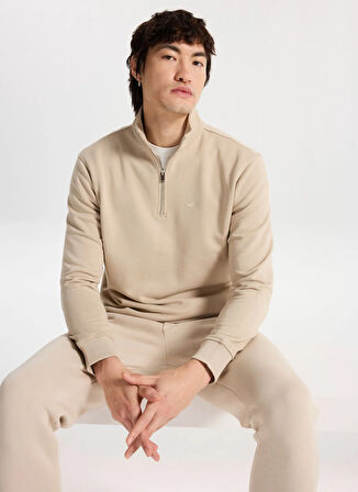 Mustang Fermuarlı Yaka Bej Erkek Sweatshırt M5WM-SWT1710