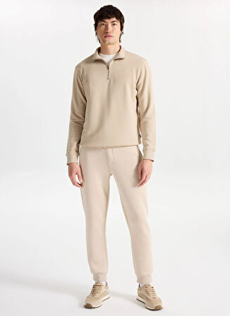 Mustang Fermuarlı Yaka Bej Erkek Sweatshırt M5WM-SWT1710