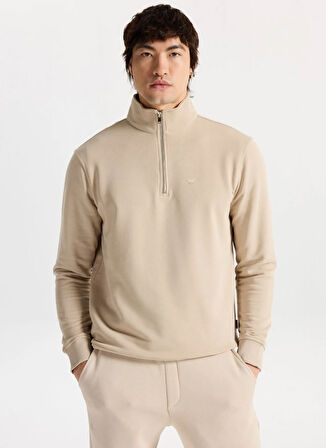 Mustang Fermuarlı Yaka Bej Erkek Sweatshırt M5WM-SWT1710