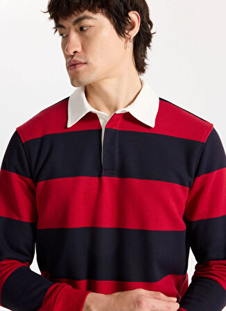 Mustang Gömlek Yaka Kırmızı - Lacivert Erkek Sweatshırt M5WM-SWT1523