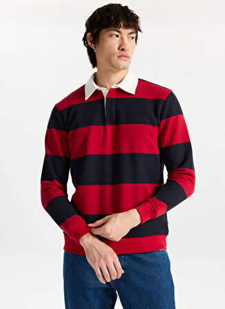 Mustang Gömlek Yaka Kırmızı - Lacivert Erkek Sweatshırt M5WM-SWT1523