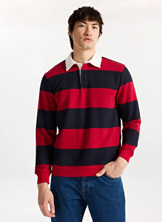 Mustang Gömlek Yaka Kırmızı - Lacivert Erkek Sweatshırt M5WM-SWT1523