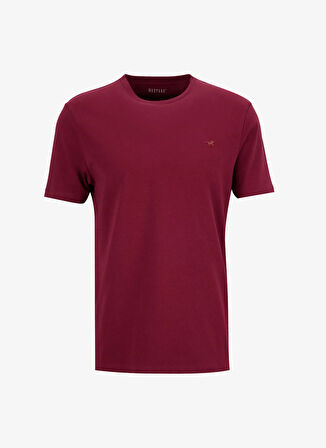 Mustang Bisiklet Yaka Düz Bordo Erkek T-Shirt M4WM-TST-1987