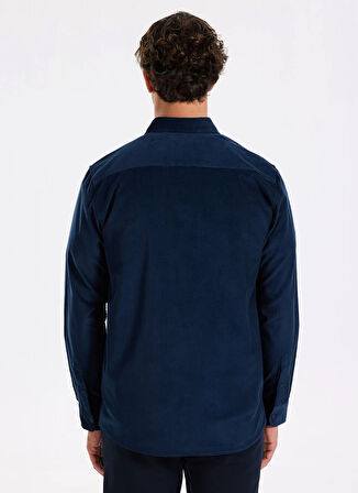 Fabrika Slim Fit Gömlek Yaka Düz Lacivert Erkek Gömlek F5WM-GML 2378