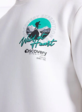 Discovery Expedition D5WM-SWT3858 Beyaz Bisiklet Yaka Relaxed Baskılı Erkek Sweatshırt