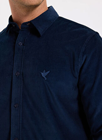 Fabrika Slim Fit Gömlek Yaka Düz Lacivert Erkek Gömlek F5WM-GML 2378