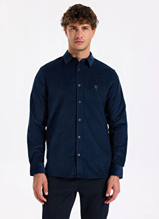 Fabrika Slim Fit Gömlek Yaka Düz Lacivert Erkek Gömlek F5WM-GML 2378