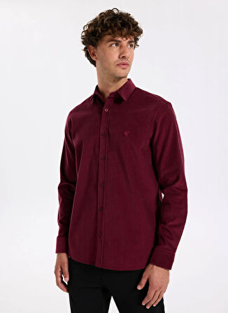 Fabrika Slim Fit Gömlek Yaka Düz Bordo Erkek Gömlek F5WM-GML 2378