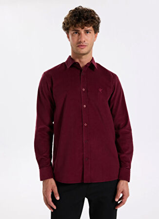 Fabrika Slim Fit Gömlek Yaka Düz Bordo Erkek Gömlek F5WM-GML 2378