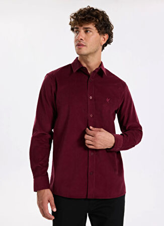 Fabrika Slim Fit Gömlek Yaka Düz Bordo Erkek Gömlek F5WM-GML 2378