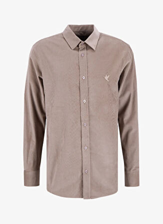 Fabrika Slim Fit Gömlek Yaka Düz Vizon Erkek Gömlek F5WM-GML 2378