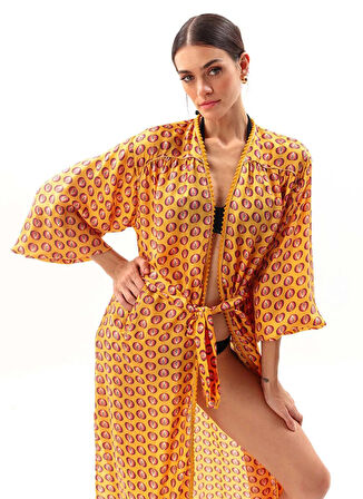 Movom Desenli Sarı Kadın Kimono MVMRWKM13