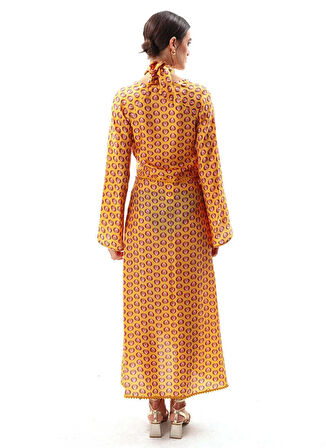 Movom Desenli Sarı Kadın Kimono MVMRWKM13