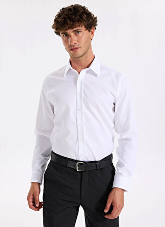 Fabrika Slim Fit Sumos Yaka Armürlü Beyaz Erkek Gömlek F5WM-GML 2583