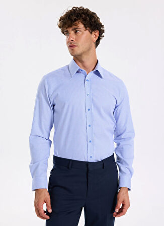 Fabrika Slim Fit Sumos Yaka Çizgili Koyu Mavi Erkek Gömlek F5WM-GML 2582