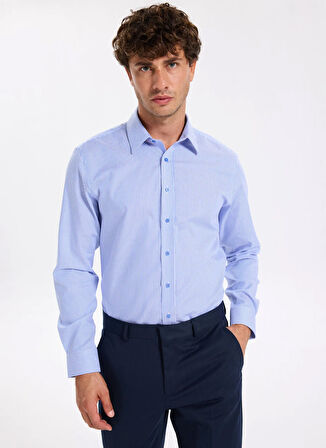 Fabrika Slim Fit Sumos Yaka Çizgili Koyu Mavi Erkek Gömlek F5WM-GML 2582