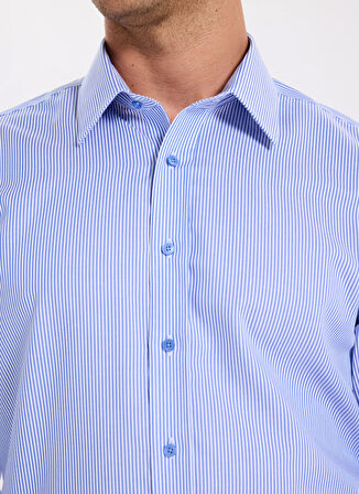 Fabrika Slim Fit Sumos Yaka Çizgili Koyu Mavi Erkek Gömlek F5WM-GML 2582