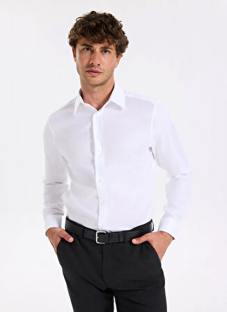 Fabrika Slim Fit Sumos Yaka Armürlü Beyaz Erkek Gömlek F5WM-GML 2580