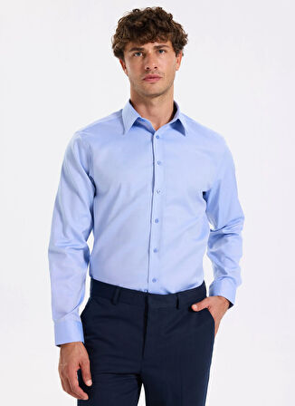 Fabrika Slim Fit Sumos Yaka Armürlü Mavi Erkek Gömlek F5WM-GML 2580