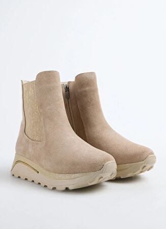 Cotton Bar Deri Bej Kadın Bot D-ANABEN