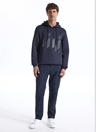 Fabrika Kapüşon Yaka Baskılı Lacivert Erkek Sweatshırt F5WM-SWT 2893