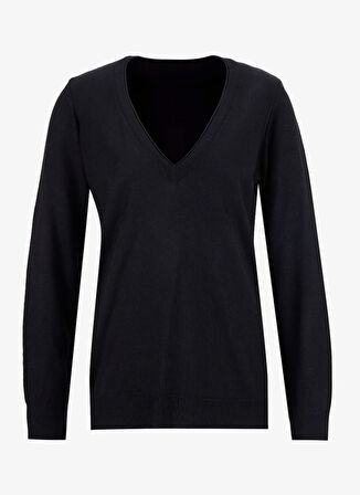 Limon V Yaka Slim Fit Düz Siyah Kazak Kadın ML5WL-KZK9009