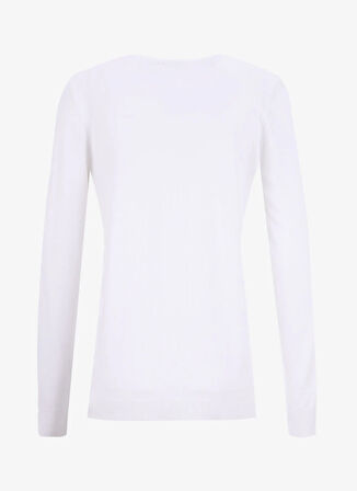 Limon V Yaka Slim Fit Düz Ekru Kazak Kadın ML5WL-KZK9009