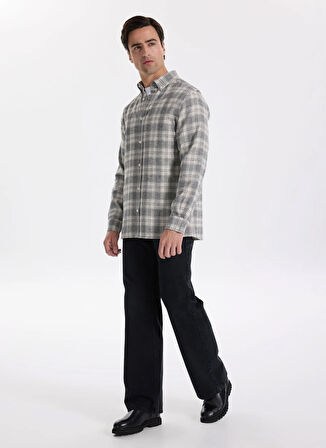 Fabrika Regular Fit Düğmeli Yaka Ekose Gri Erkek Gömlek F5WM-GML 2365