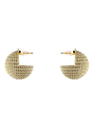 Ponponiere Bej - Altın Küpe Disco Champagne Earrings